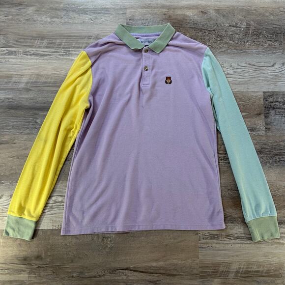 Teddy Fresh Colorblock Polo Long Sleeve Shirt Pastel Lavender Mint Yellow M - Picture 3 of 8